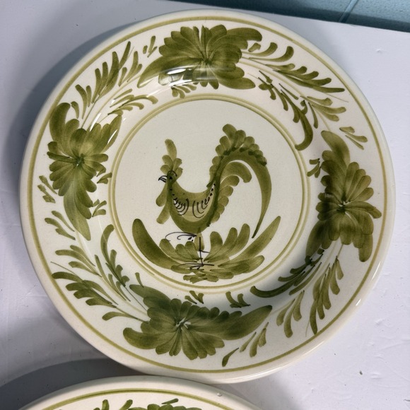 IK 11" & 9.5" Hand Painted Greece Hanging Plates (2) Green Rooster Farmhouse - Picture 3 of 7